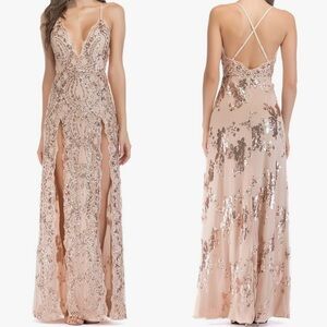 Fashion Nova Rose Gold Sequin Maxi Dress